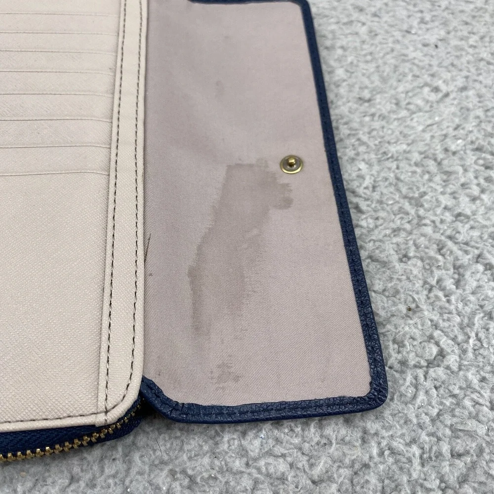 FOSSIL Leather Women Wallet Zip Around Clutch Blue Lining Cards ID Divider Boho‎